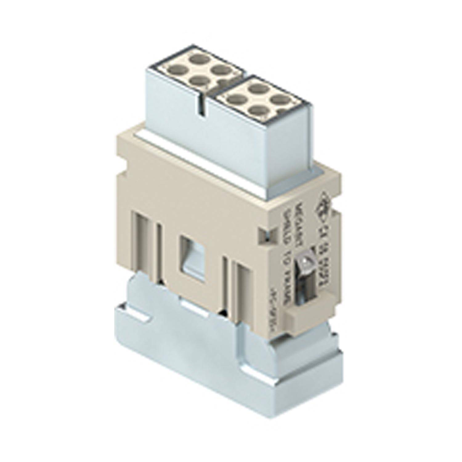 Buchseneinsatz, MIXO, 1ME, 8P+GND, Crimpan., 10A, 50V, Megabit, doppelte Kabeleinfür, mit PE Kontakt. - 1 Stück