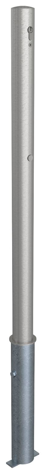 Schake 4062Z Edelstahlpfosten Ø 60 mm herausnehmbar, selbsteinrastende Verriegelung<br><br>mit feuerverzinkter Bodenhülse Typ 460.40 mit Profilzyli