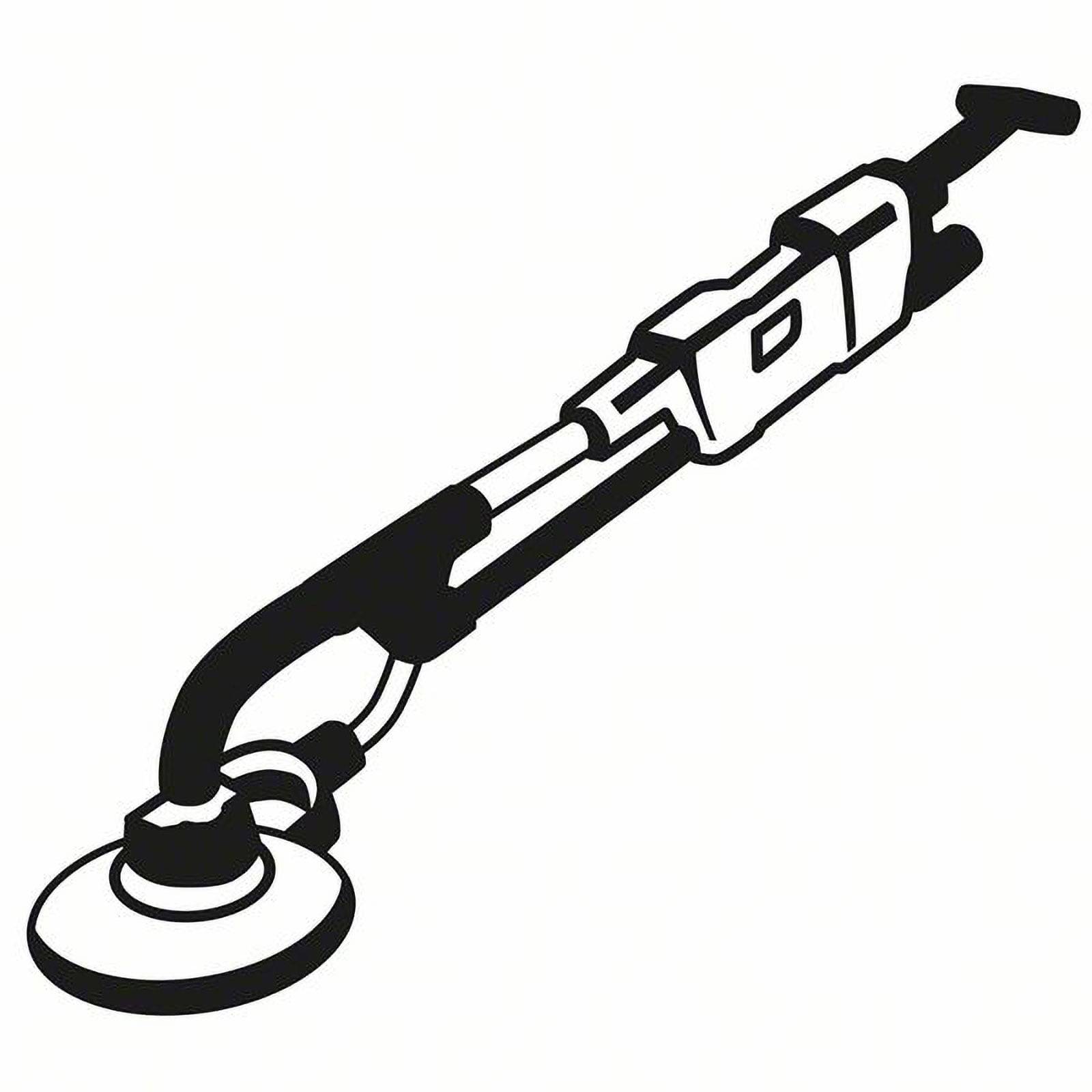 Monochrome-Illustration einer elektrischen Bodenreinigungsmaschine mit einer kreisförmigen Basis und verlängertem Griff.