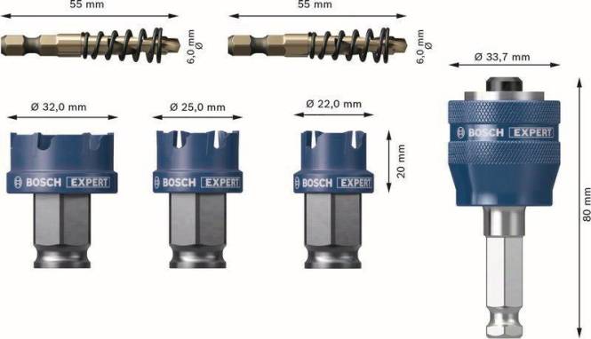 Bosch EXPERT Lochsäge Carbide 2608900502 SheetMetal 6tlg Set 22/25/32mm Install.Baumaterial