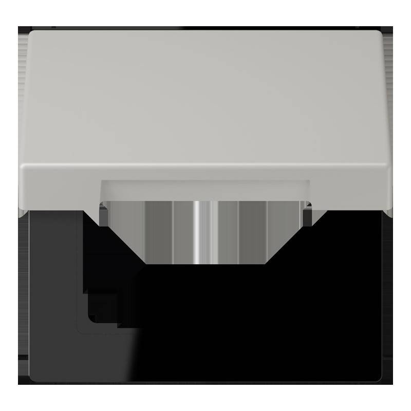 Eine hellgraue elektrische Abdeckbox mit Klappdeckel, möglicherweise für den Außeneinsatz, entwickelt zum Schutz von Steckdosen vor Witterungseinflüssen.