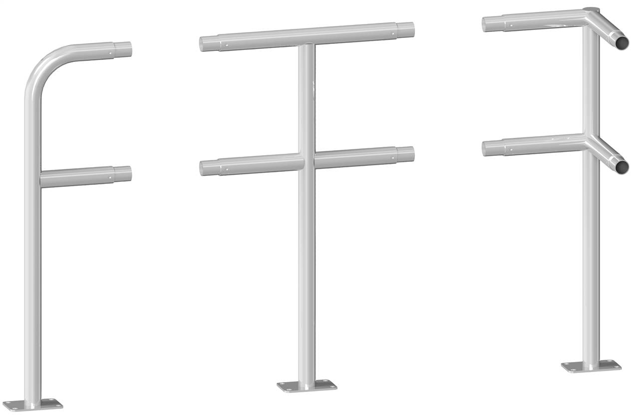 Schake 448_815P Schutzgeländer Stahlrohr Ø 48 mm Standpfosten<br><br>für Dübelbefestigung Eckpfosten feuerverzinkt