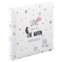 Kinderbilderbuch-Umschlag mit Punkten und einem Bären, mit dem Text „ICH LIEBE DICH BIS ZUM MOND UND ZURÜCK