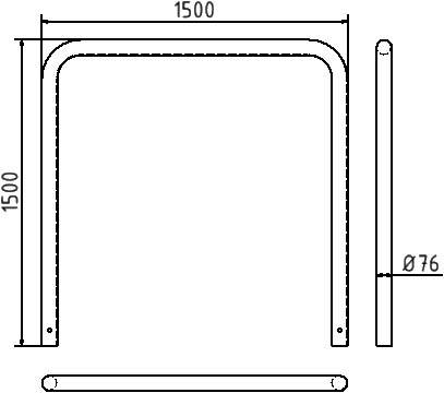 Schake 475_15 Abweisebügel Ø 76 x 2,6 mm ohne Querholm zum Einbetonieren Gesamtbreite: 1500 mm Gesamthöhe: 1500 mm feuer