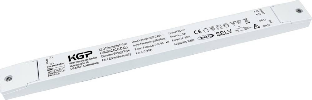 LED-Netzteil mit Spezifikationen: 'LEDmodul Variovoltage Typ', Eingangsspannung 220-240V, Ausgangsspannung 24V.