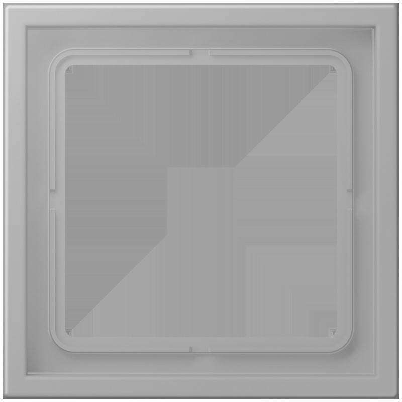 Eine quadratische, transparente Kunststoff- oder Glasabdeckung, möglicherweise für eine Decken- oder Wandleuchte, mit einem dezenten geometrischen Muster.