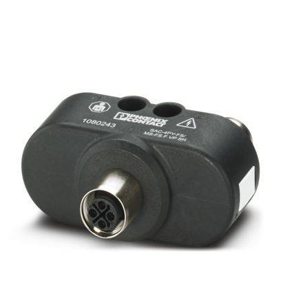 Phoenix Contact Industriestecker mit mehreren kreisförmigen Anschlüssen, entwickelt für sichere elektrische Verbindungen. Schwarzes Gehäuse, kompaktes Design.