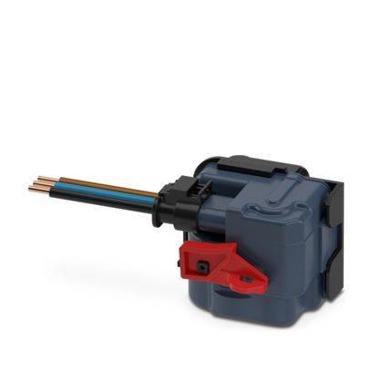Ein blauer und roter Elektrostecker mit freigelegten Kupferdrähten, die sich von einem Ende erstrecken, wird für sichere elektrische Verbindungen verwendet.