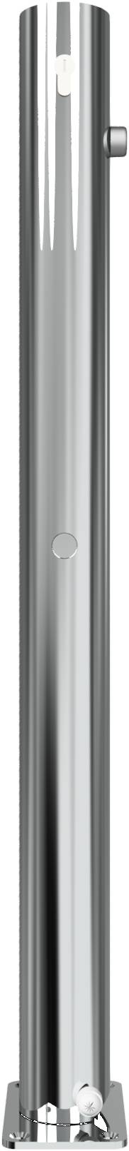 Schake 4072UZ Edelstahlpfosten Ø 76 mm ohne Ziernut umlegbar, selbsteinrastende Verriegelung<br><br>für Dübelbefestigung, mit Bodenplatte 100 x 150