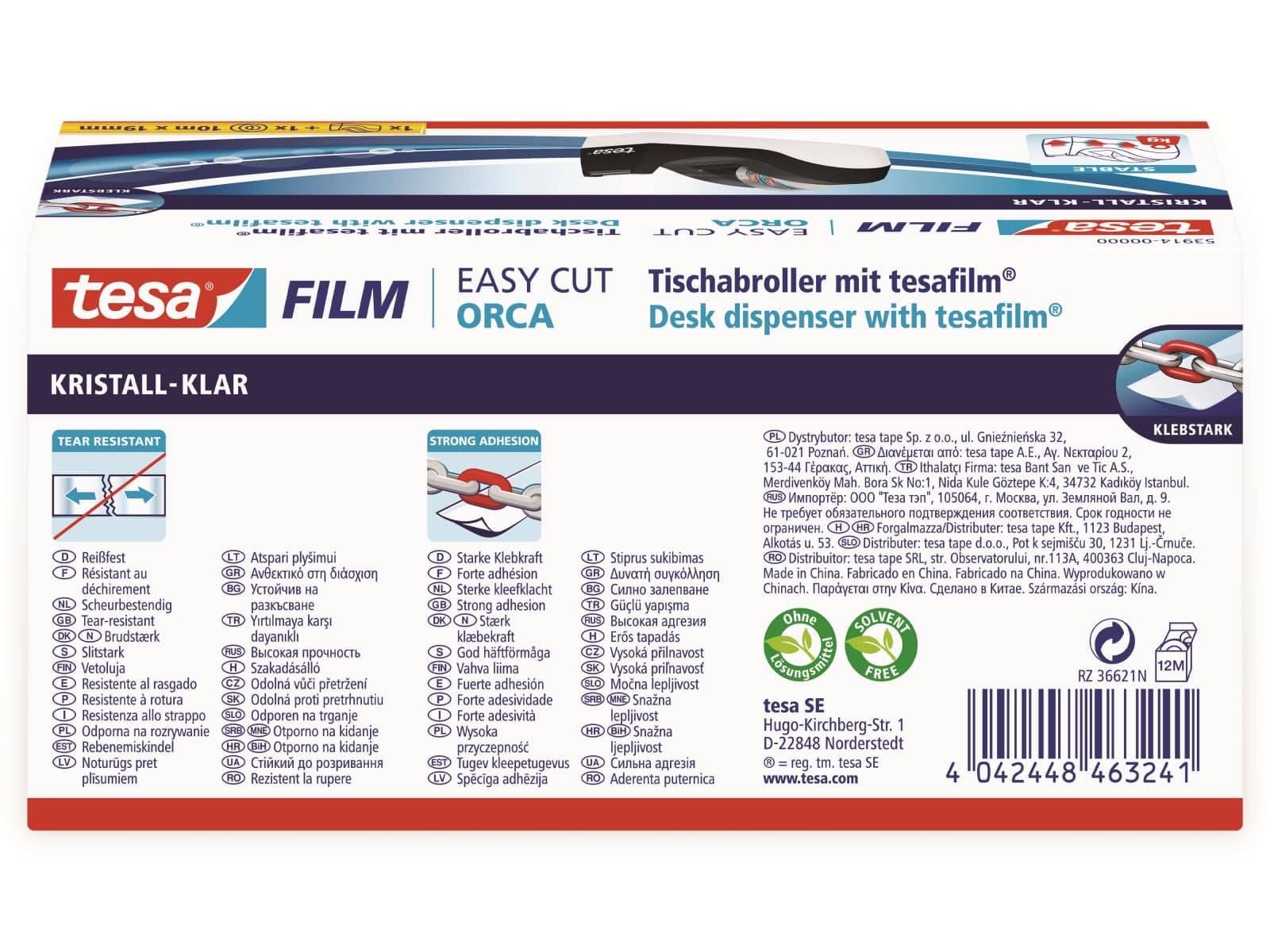 TESA film® Tischabroller Orca + film® kristall-klar, 1 Rolle 10m:19mm, 53914-00000-00