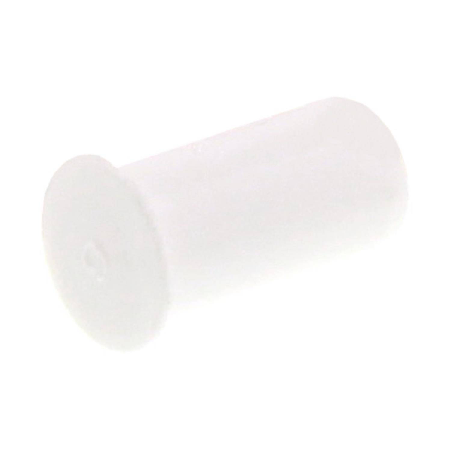 Eine weiße zylindrische Kunststoffkomponente mit ebenen Enden, wahrscheinlich zur Verwendung als Einsatz- oder Stützelement in mechanischen oder elektronischen Baugruppen.