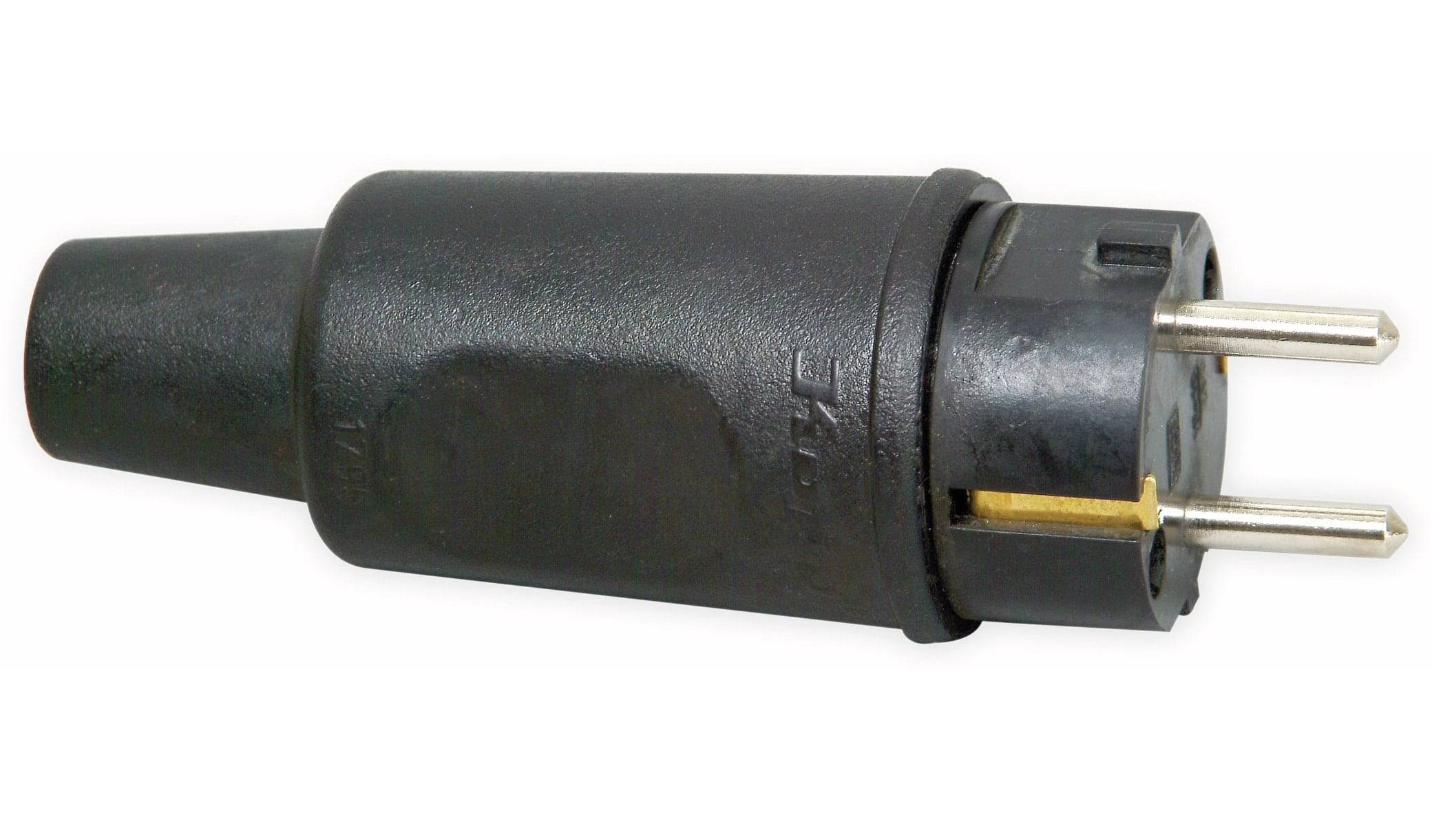 KOPP Gummi-Schutzkontaktstecker schwarz, IP44, bruchfest, gerade