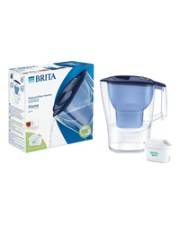 BRITA Wasserfilter-Kanne Aluna bl Wasserfilter 2,4 l Fassungsvermögen 1,4 l gefiltertes Wasser Filterkartuschen-Wechselanzeige passt in den Kühlschr