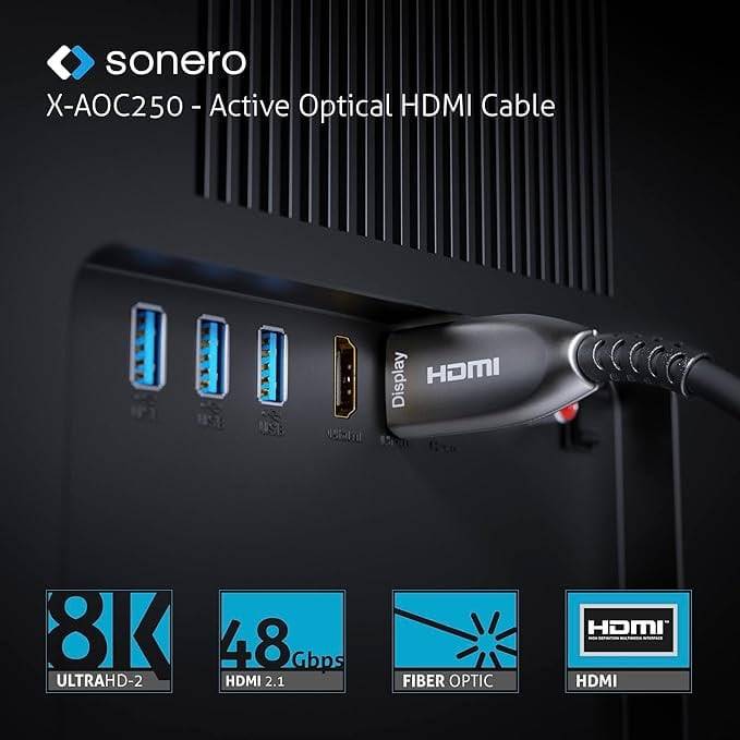 SONERO Aktives HDMI Kabel X-AOC250-150, AOC Extender Kabel 8K, 15m