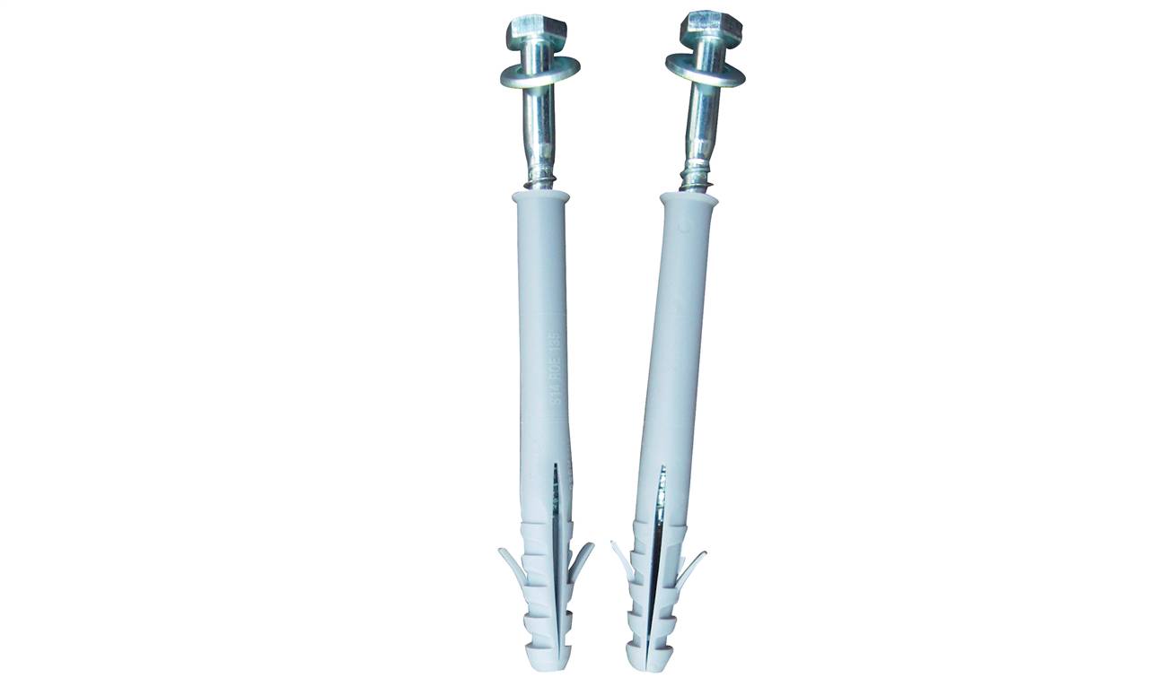 Schake 3393-B Befestigungsset für Bodenschwellen bestehend aus:<br><br>·Ø 8 x 120 mm Schraube<br><br>·Ø 10 x 115 mm Dübel