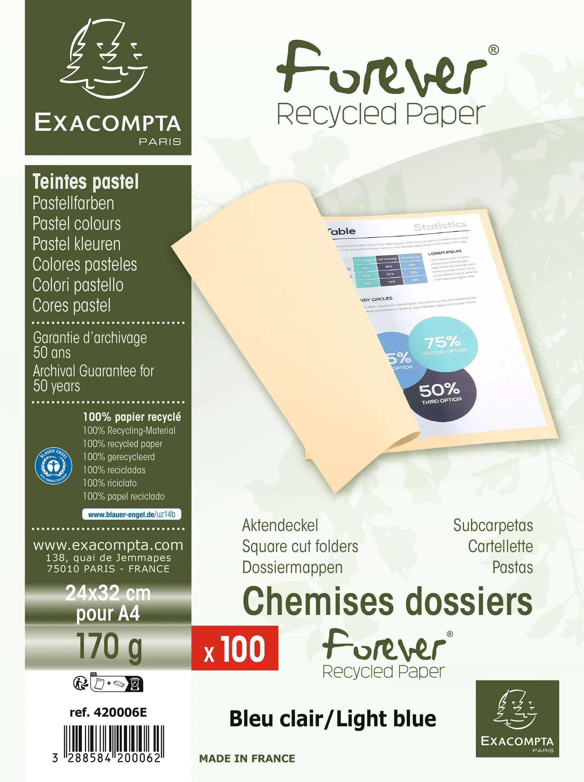 Exacompta 5x 100er Aktendeckel Recycling 24x32cm - Hellblau - 420006E