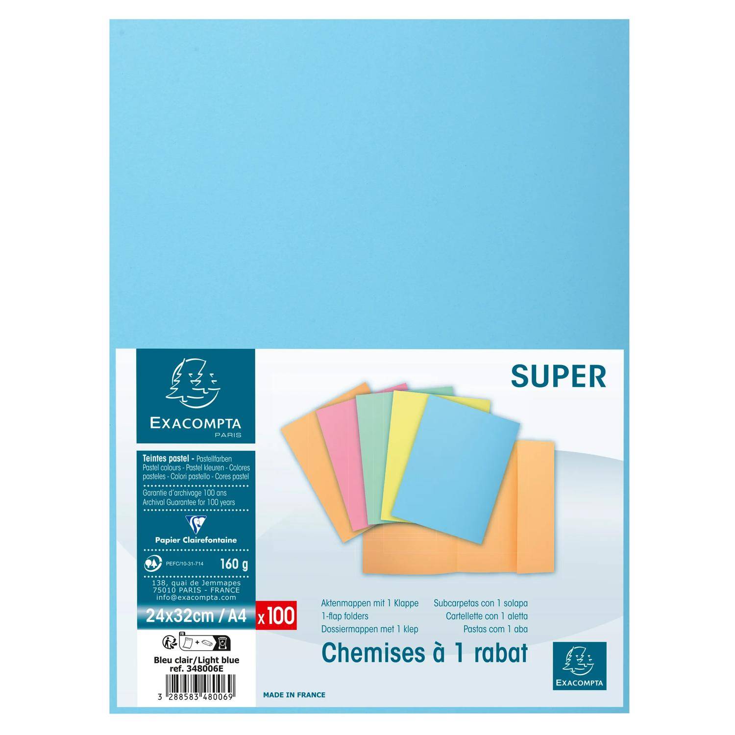Exacompta 5x 100er Pack Aktenmappe 1 Klappe 24x32cm - Hellblau - 348006E