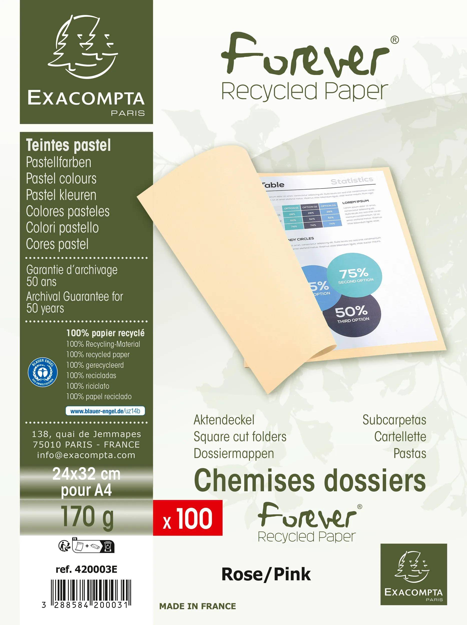 Exacompta 5x 100er Aktendeckel Recycling 24x32cm - Rosa - 420003E