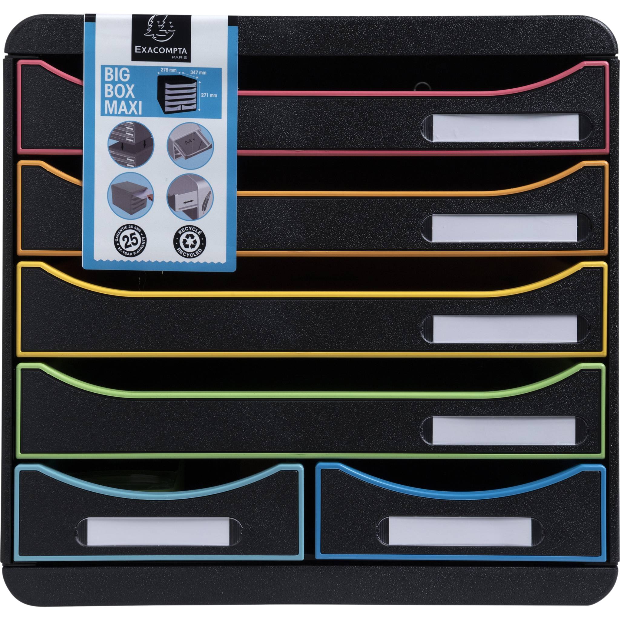 Exacompta Schubladenbox BIGBOX MAXI 6 offene Schubladen Schwarz/Harlekin 312914D
