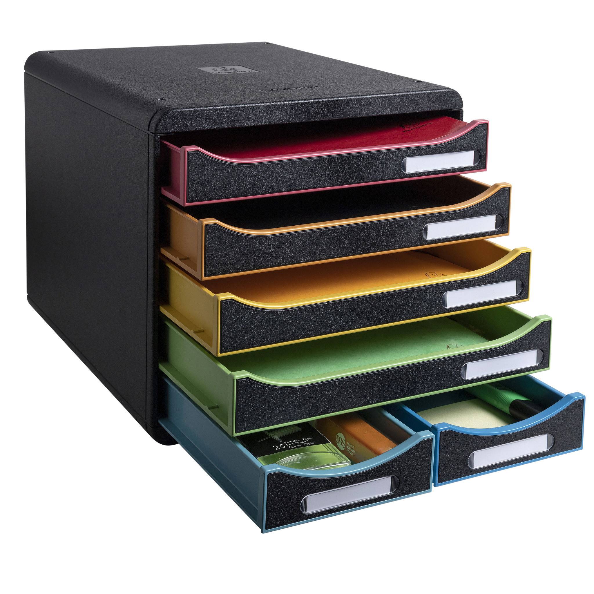Exacompta Schubladenbox BIGBOX MAXI 6 offene Schubladen Schwarz/Harlekin 312914D