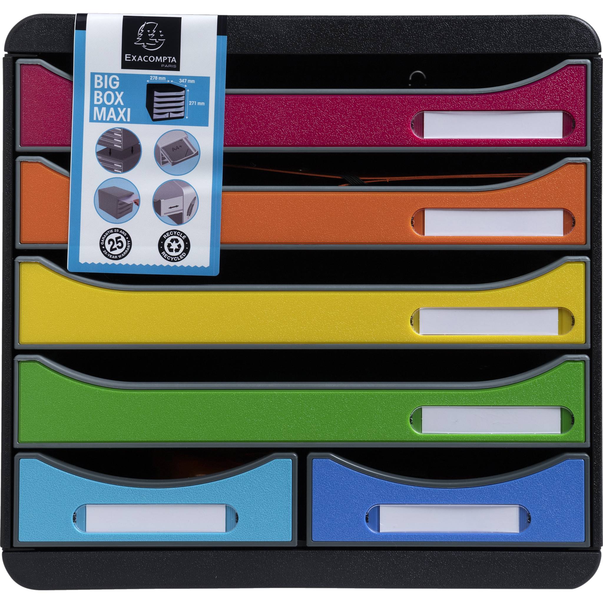 Exacompta Schubladenbox BIG BOX MAXI, 6 offene Schubladen, , Regenbogen, 312798D