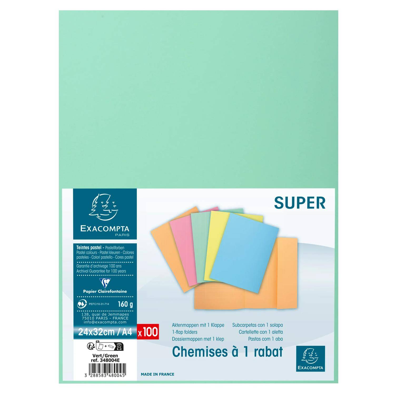 Exacompta 5x 100er Pack Aktenmappe 1 Klappe 24x32cm - Hellgrün - 348004E