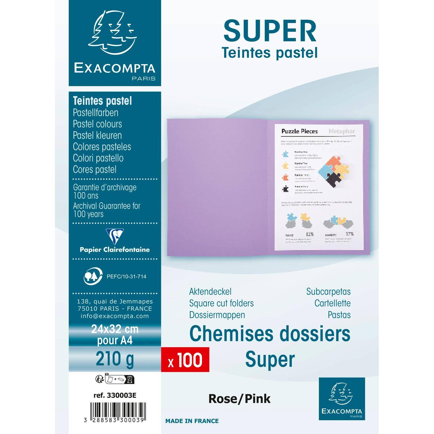 Exacompta 5x 100er Pack Aktendeckel A4 24x32cm 5-farben - Rosa - 330003E