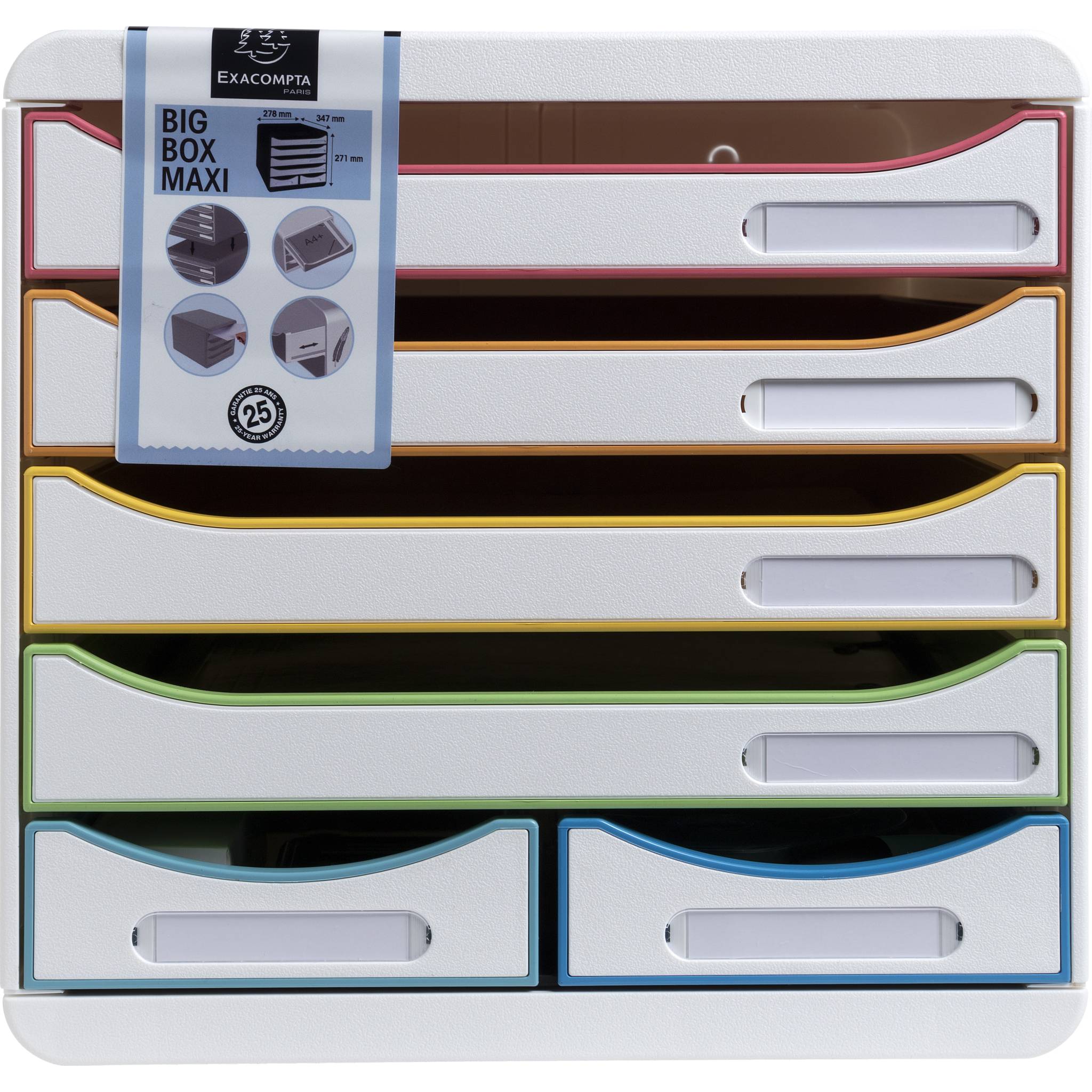 Exacompta Schubladenbox BIG BOX MAXI 6 offene Schubladen Weiss/Harlekin 312913D