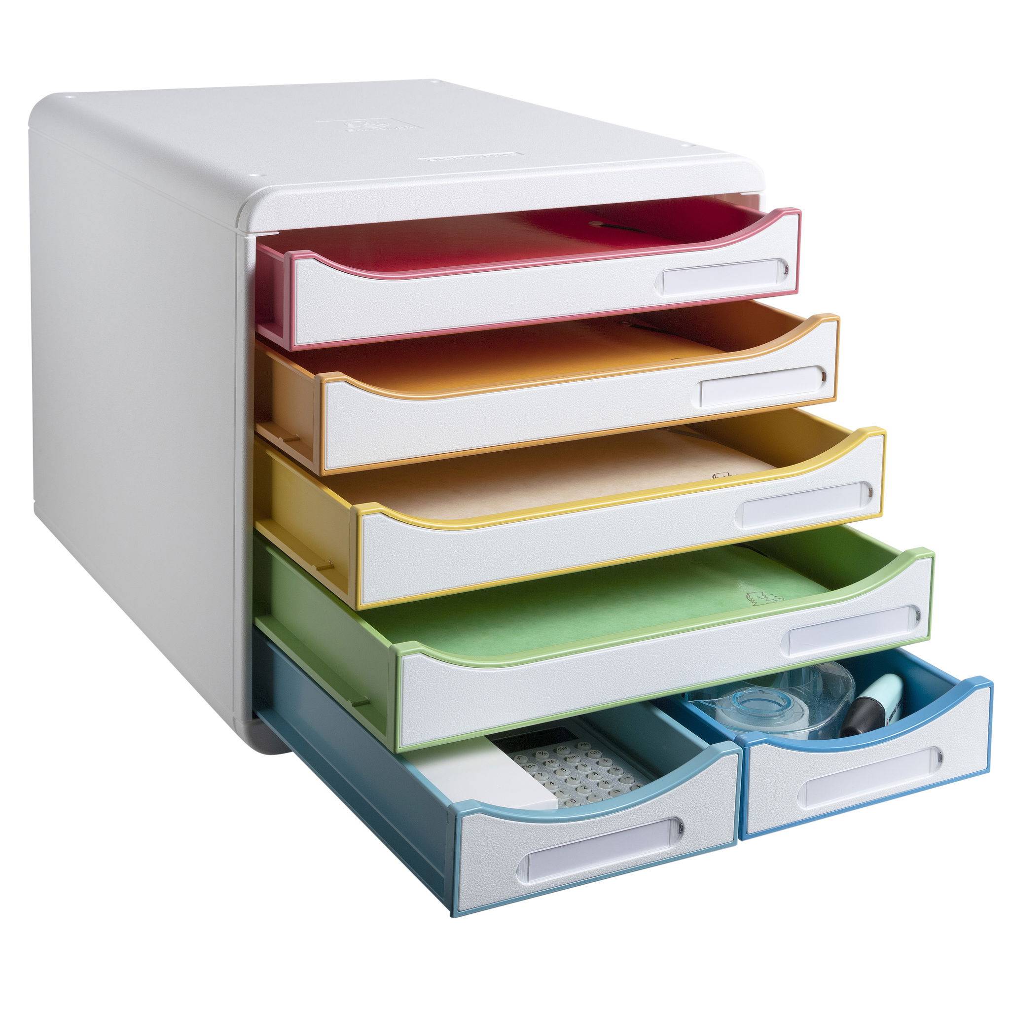 Exacompta Schubladenbox BIG BOX MAXI 6 offene Schubladen Weiss/Harlekin 312913D