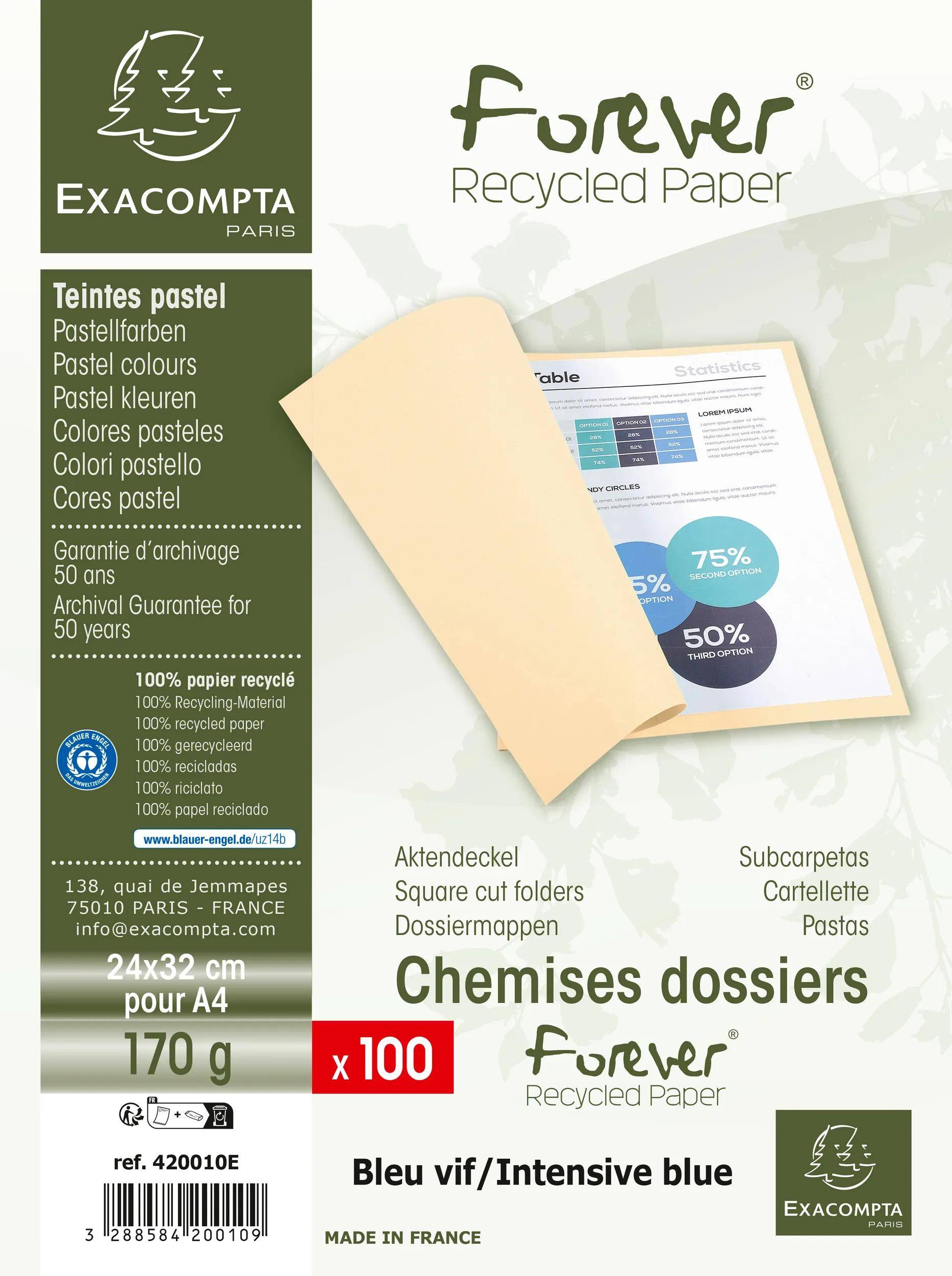 Exacompta 5x 100er Aktendeckel Recycling 24x32cm - Intensivblau - 420010E