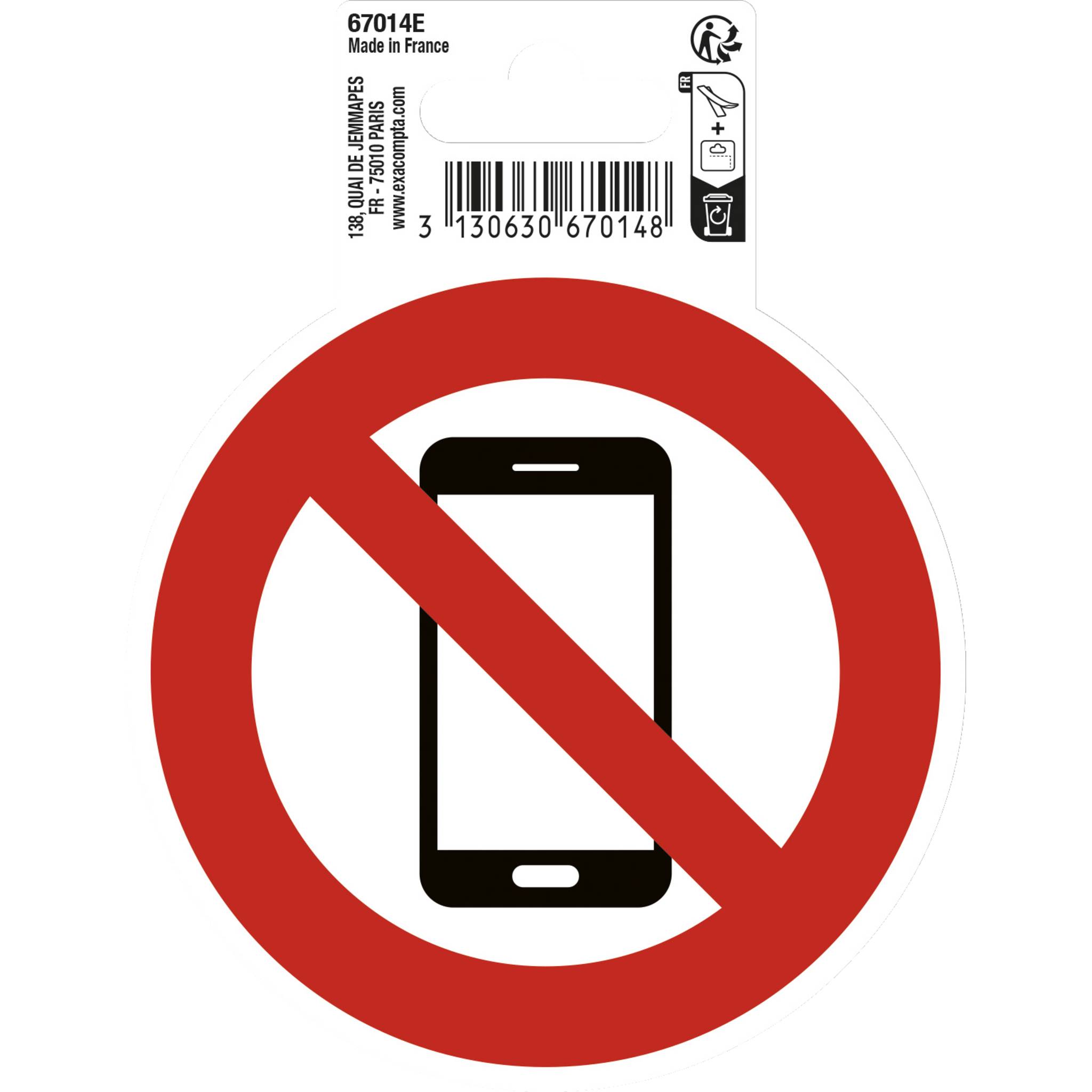 Exacompta Hinweisschild Handyverbot PVC selbstklebend 10 cm Rot 67014E