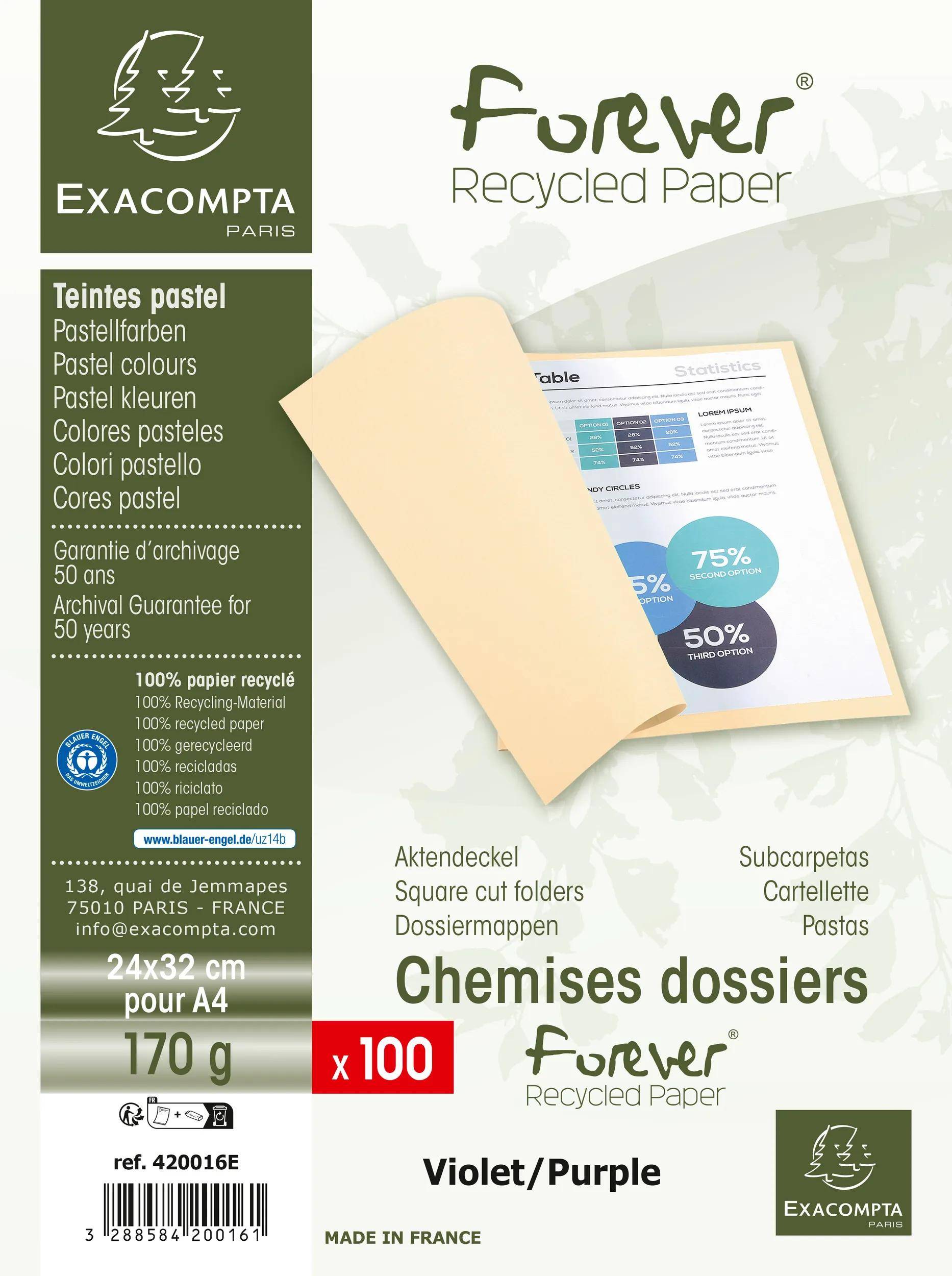 Exacompta 5x 100er Aktendeckel Recycling 24x32cm - Flieder - 420016E