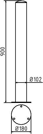 Schake 40103P Edelstahlpfosten Ø 102 mm ortsfest, für Dübelbefestigung<br><br>mit Bodenplatte Ø 180 x 6 mm ohne Verschluss ohne Öse