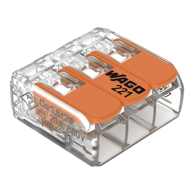 WAGO 221-413 COMPACT-Verbindungsklemme, für alle Leiterarten,max. 4 mm² (Inhalt 50 Stück)
