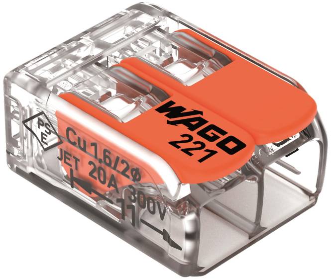 WAGO 221-412 COMPACT-Verbindungsklemme, für alle Leiterarten,max. 4 mm² (Inhalt 100 Stück)