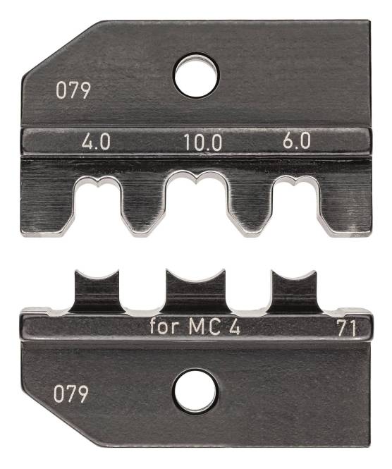 Metallquetschzange mit nummerierten Schächten: 4,0, 10,0, 6,0. Der Text lautet „für MC 4