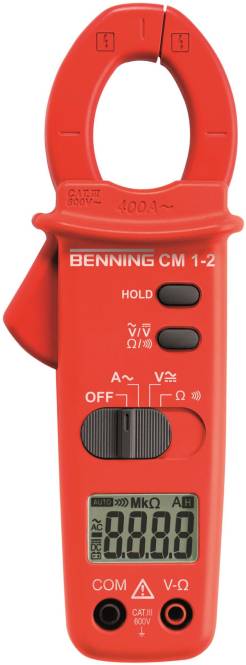 Rotes digitales Multimeter-Zangenmessgerät mit Branding „BENNING CM 1-2