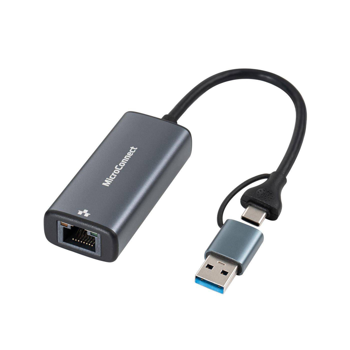 Microconnect MC-USBACNET2.5G, USB C, RJ-45, 0,2 m, Schwarz