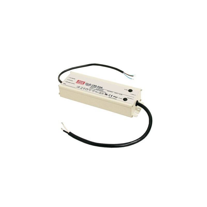 Rechteckiger LED-Treiber mit Kabeln, beschriftet als 