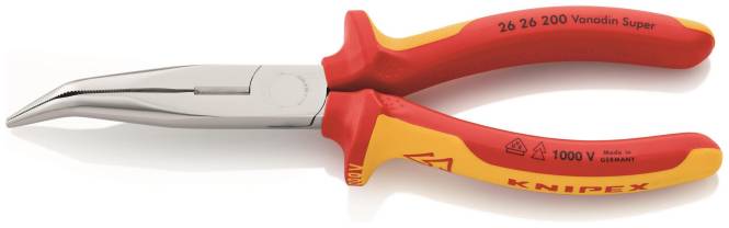 Knipex VDE-Flachrundzange 200mm 2626200 mit Schneide gebogen Install.Baumaterial Werkzeug