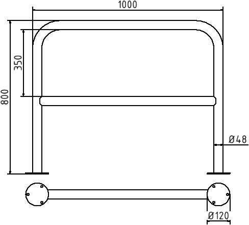 Schake 449_22P Edelstahlbügel Ø 48 mm für Dübelbefestigung mit Querholm Gesamtbreite 1000 mm