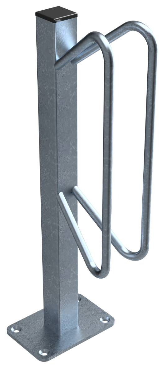 Schake 421_53 Fahrradständer Einzelparker Einzelparker zum Aufdübeln<br><br>Dübelplatte 100 x 150 mm, 4 Bohrungen Ø 10 mm einseitige Einstellung