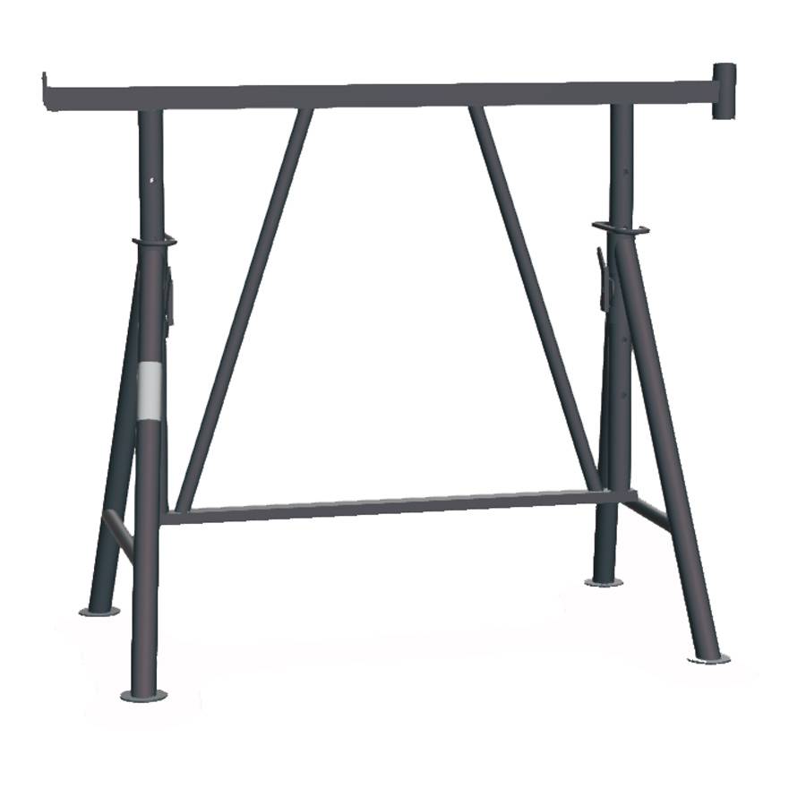 Ein Metallsägebock mit verstellbaren Beinen und einer Querstrebe, konstruiert zur Unterstützung von Materialien während Schneid- oder Bauaufgaben.