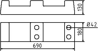 Schake 3F101 Bauzaunfuß aus Beton Länge: 700 mm<br><br>Höhe: 130 mm<br><br>Breite: 190 mm<br><br>mit 4 Löchern (Ø 46 mm)<br><br>25 kg