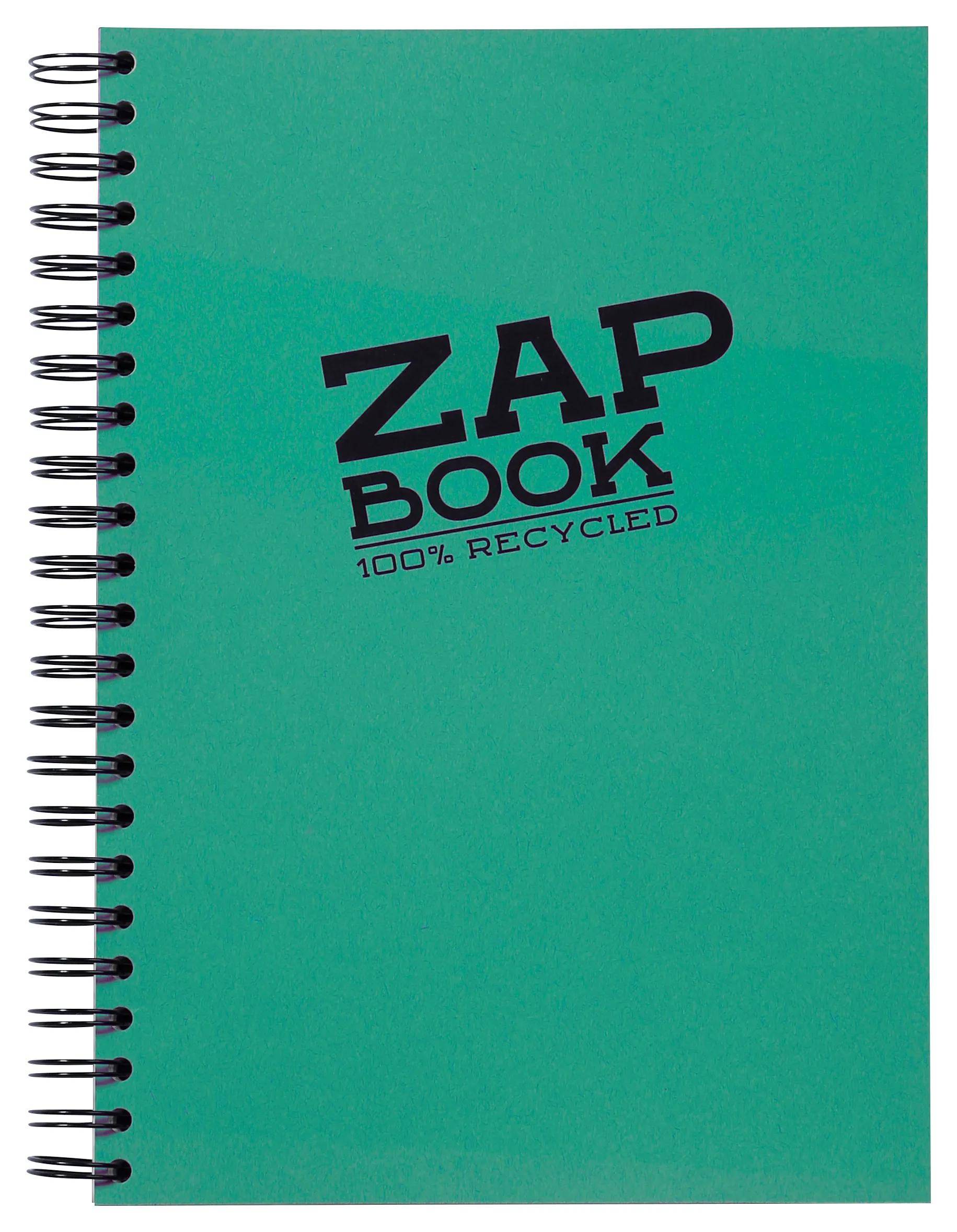 Grüner spiralgebundener Notizbuchdeckel mit der Aufschrift „ZAP BOOK