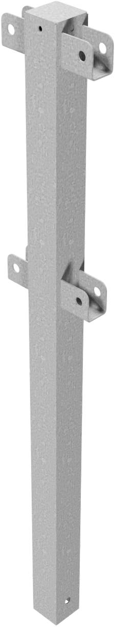Schake 4271 Schutzgeländer Stahlrohr 70 x70 mm Standpfosten<br><br>zum Einbetonieren Mittelpfosten für Ober- und Knieholm feuerverzinkt