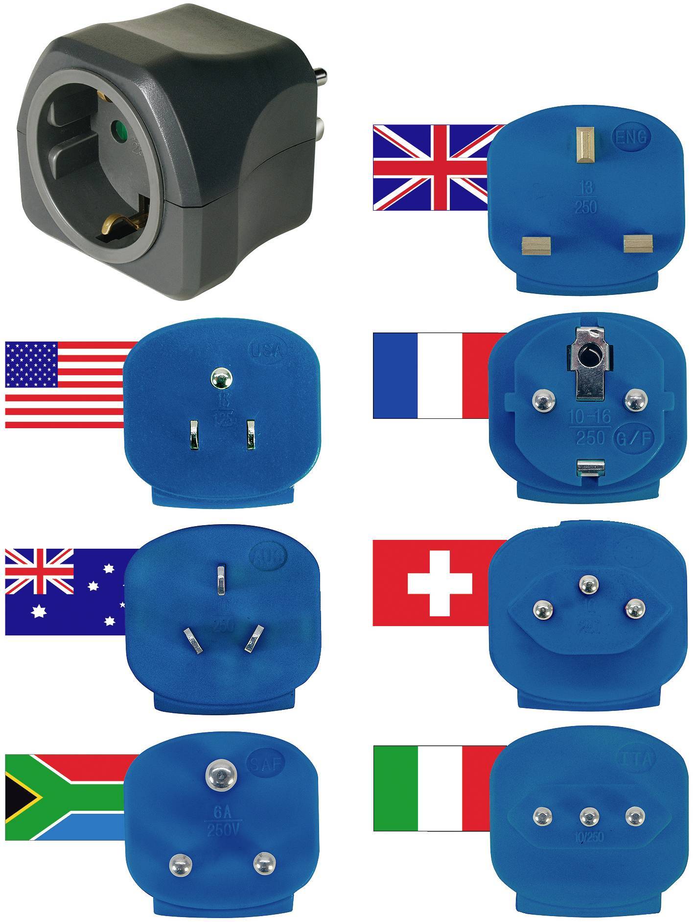 Brennenstuhl Adapter Reise-Set 7 Stecker 10 A Sicherung Multimedia-Technik