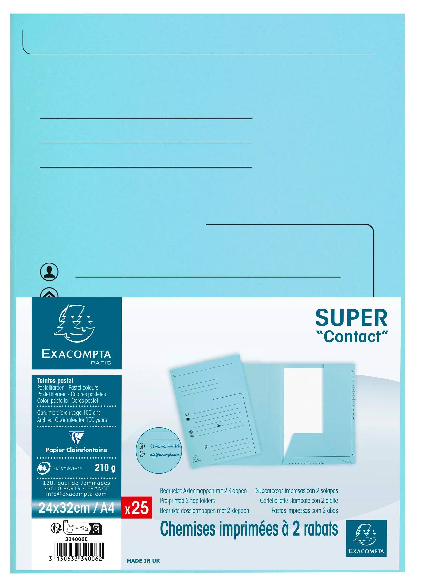 Exacompta 5x 25er Aktenmappen 2 Klappen SUPER 210 - 24x32cm - Hellblau - 334006E