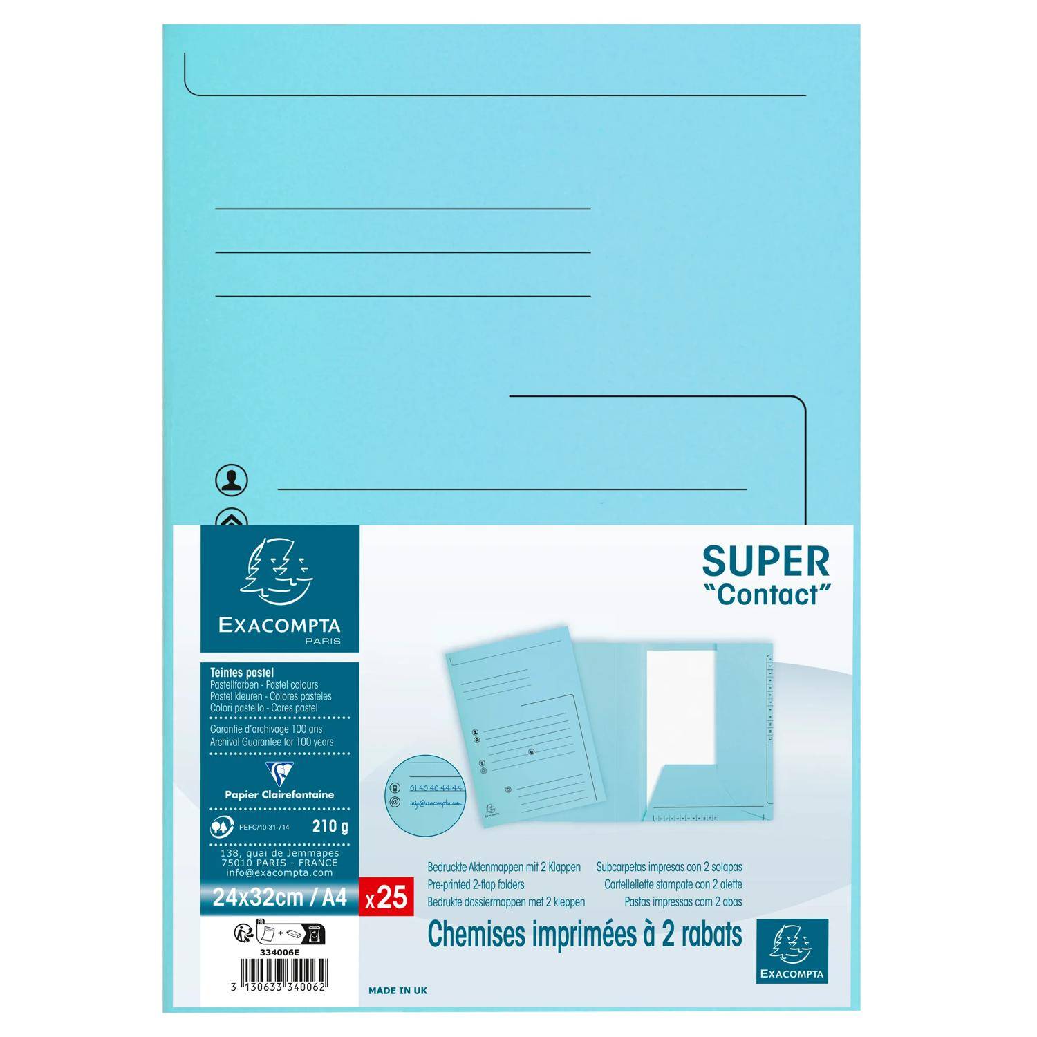 Exacompta 5x 25er Aktenmappen 2 Klappen SUPER 210 - 24x32cm - Hellblau - 334006E