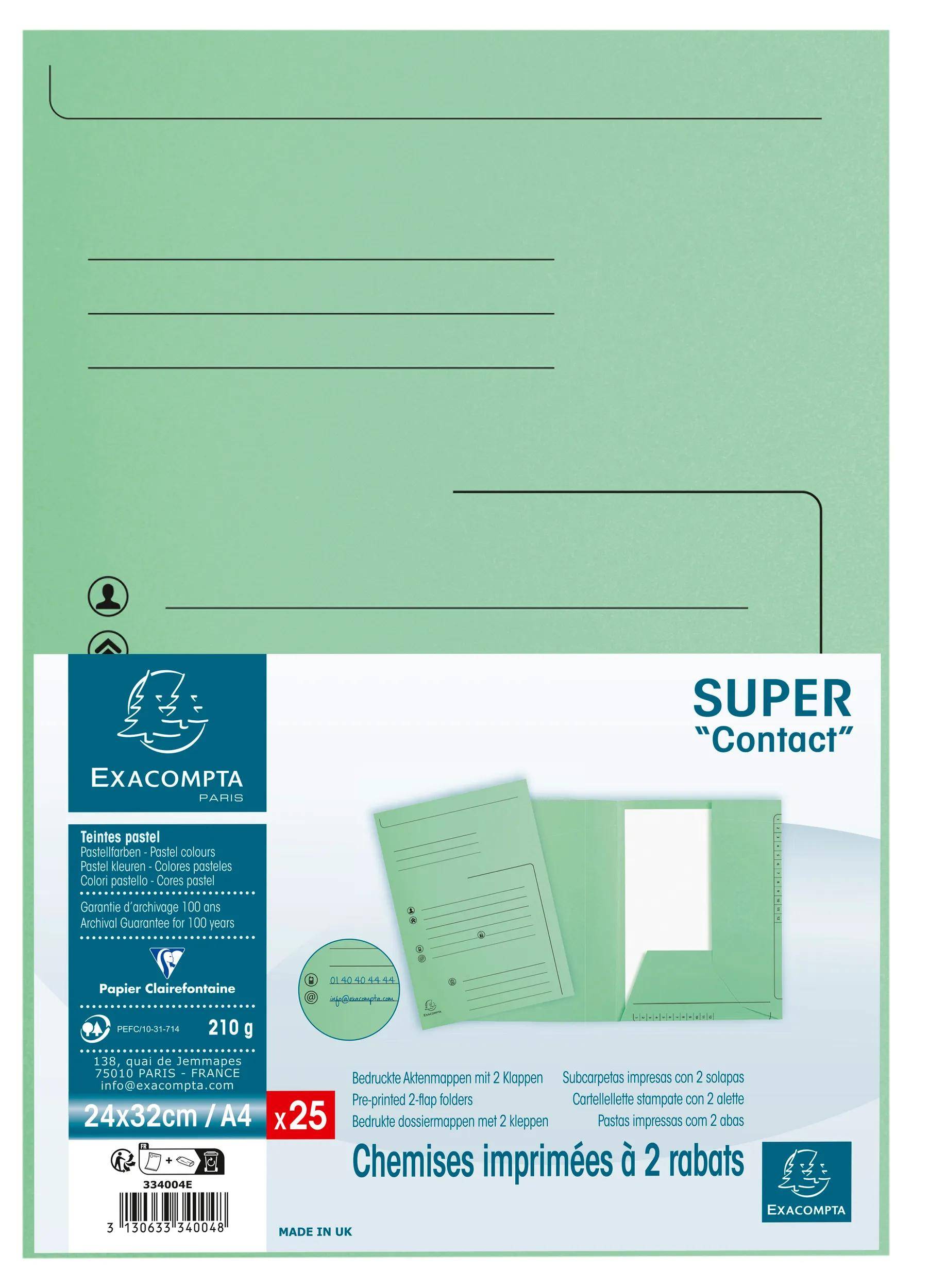 Exacompta 5x 25er Aktenmappen 2 Klappen SUPER 210 - 24x32cm - Hellgrün - 334004E